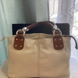 FOSSILS CREAM LEATHER LADIES BROWN BRAIDED LEATHER HANDLE PURSE #75082